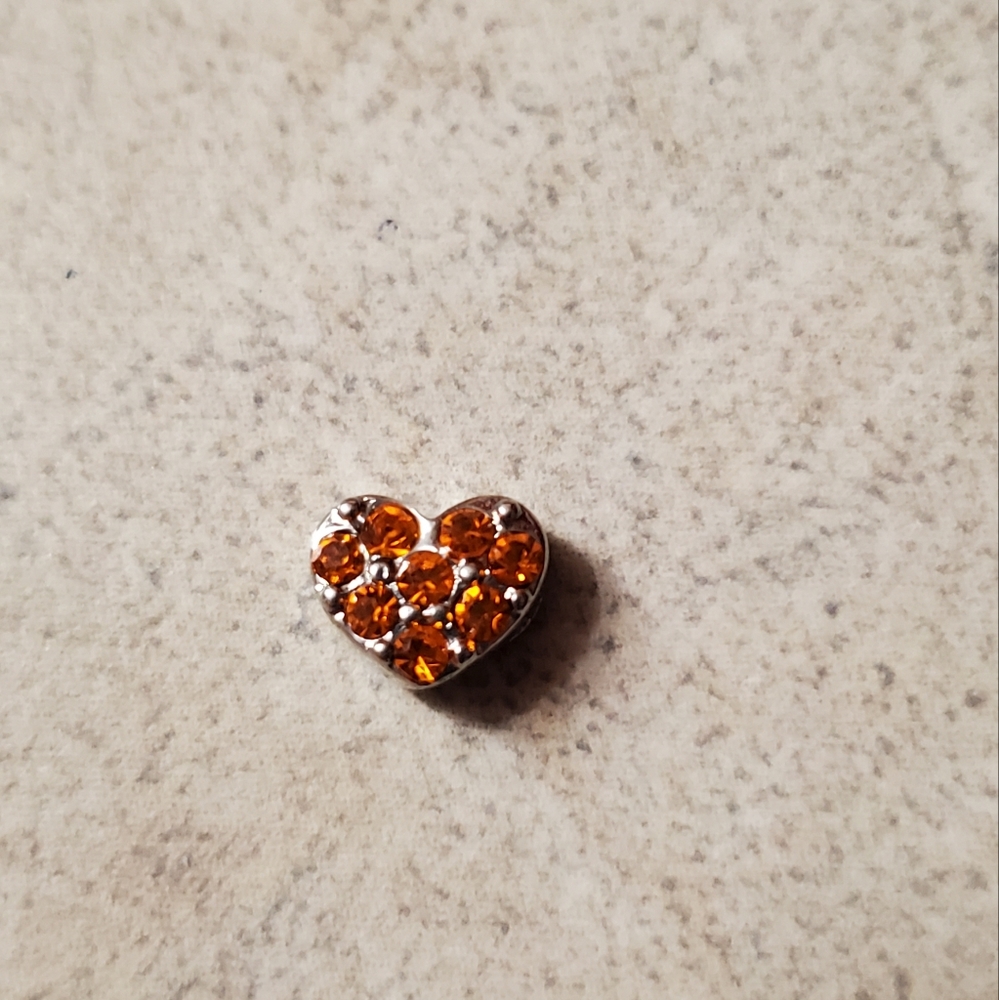 Origami Owl Orange Rhinestone Heart Charm